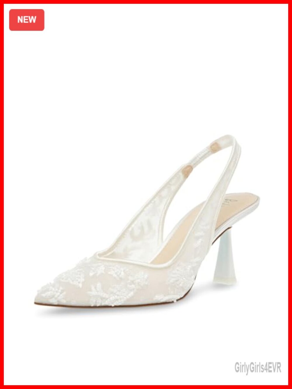 Pointed Toe Slingback Pump Embellished Floral Formal Heel